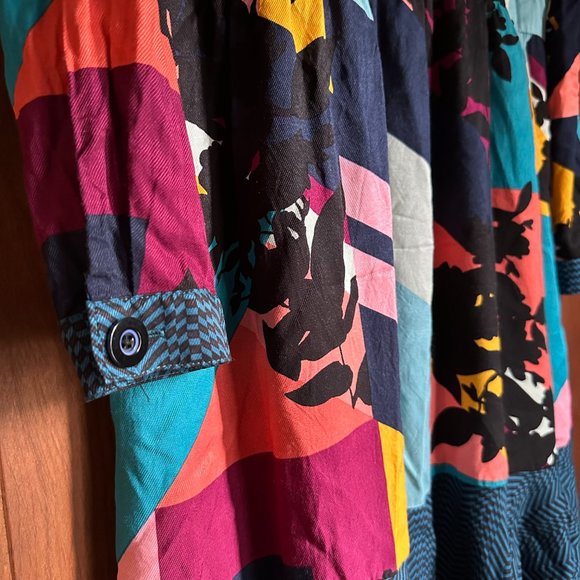 MAEVE for ANTHROPOLOGIE Gillian multicolored long sleeve dress XS teal patchwork - Picture 7 of 13